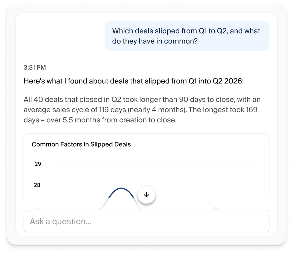 Asking QueryStory which deals slipped from Q1 to Q2 and what they have in common